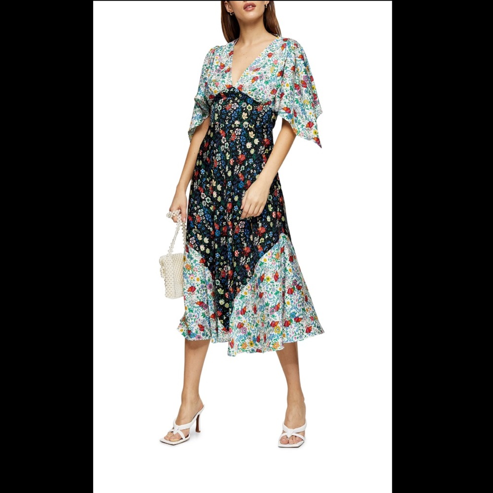 Topshop mixed print midi dress
